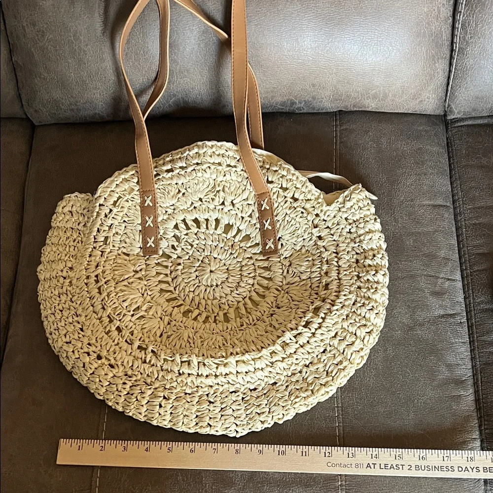 Beige Woven Tote Bag